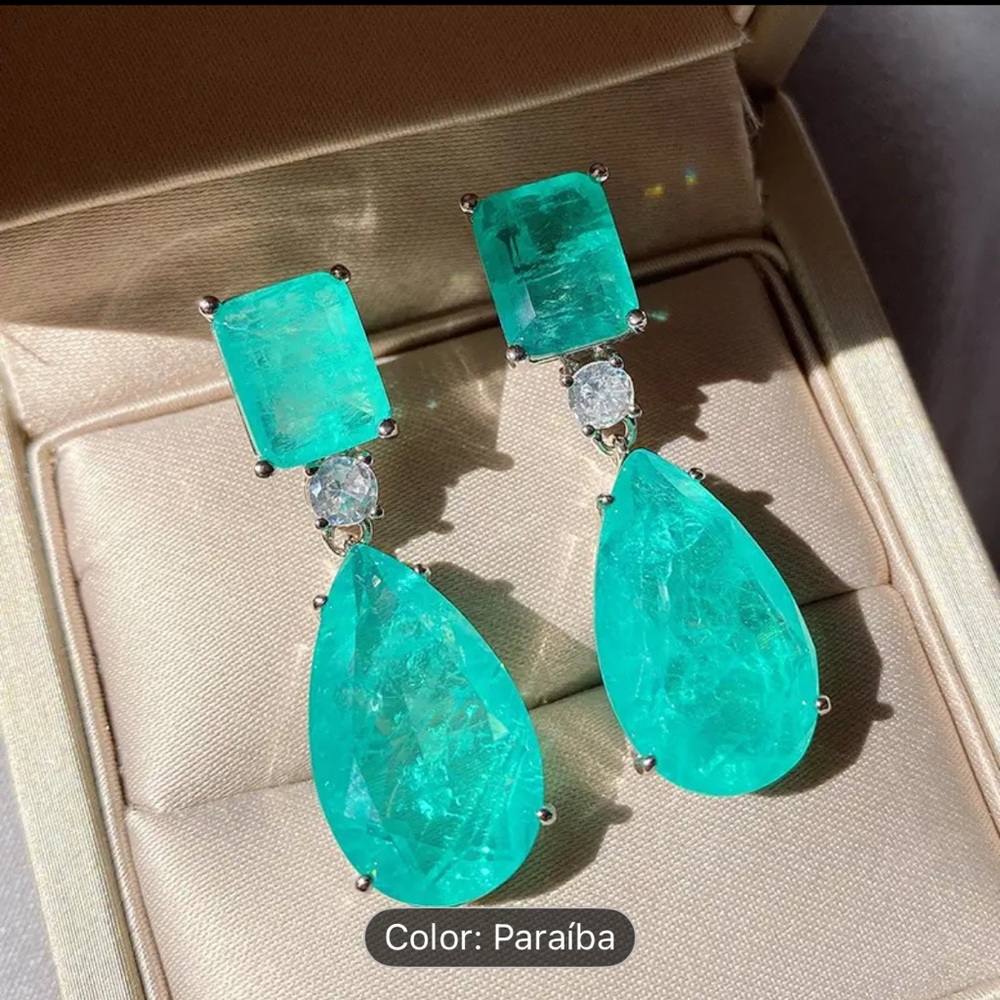 Luxury 22k Gold Plated Emerald with 925 Silver Earrings with Tourmaline stones